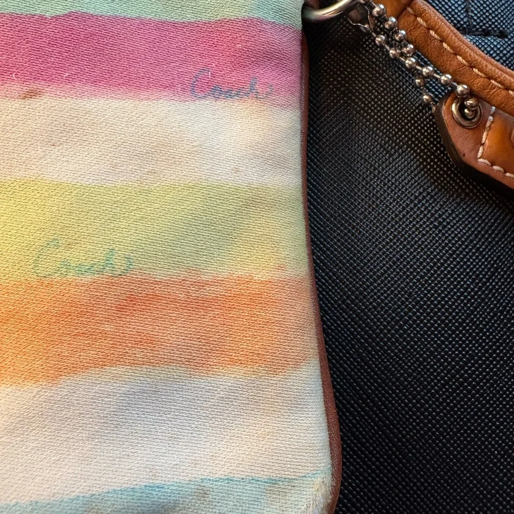 Coach Pastel Rainbow Stripe Wristlet - Pink, Yellow, Orange, Blue, Green